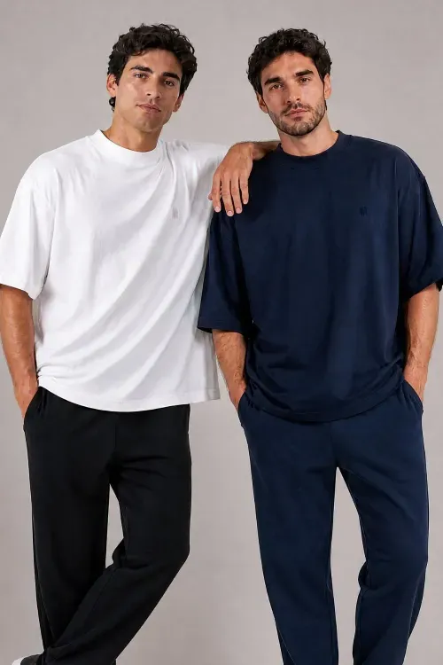 Kit 2 Camisetas Over Masculina Polo Wear Branco-Azul