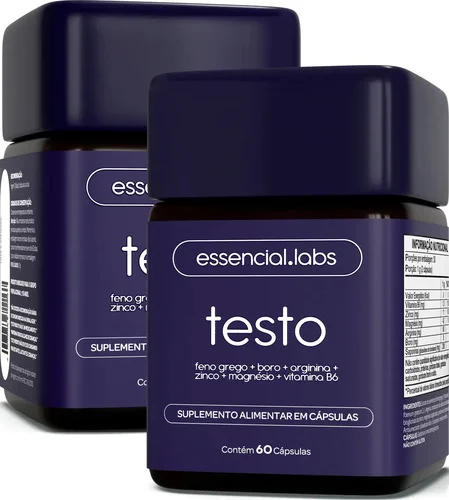 02 POTES do TESTO ESSENCIAL - Fórmula com Feno Grego + Boro + Arginina + Magnésio + Zinco + Vitamina B6 - 120 cápsulas