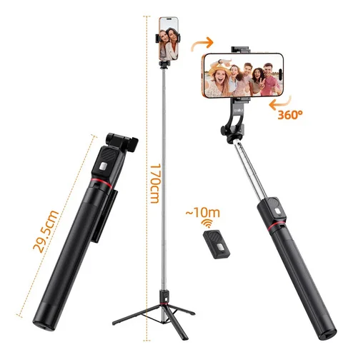1.7M Tripe De Celular bem como Bastão De Selfie E Portátil Com Controle Remoto Destacável E Suporte Para Celular 360° Rotação, Extensível Tripé Selfie Stick, Universal Tripé De Celular Cor Preto Inova