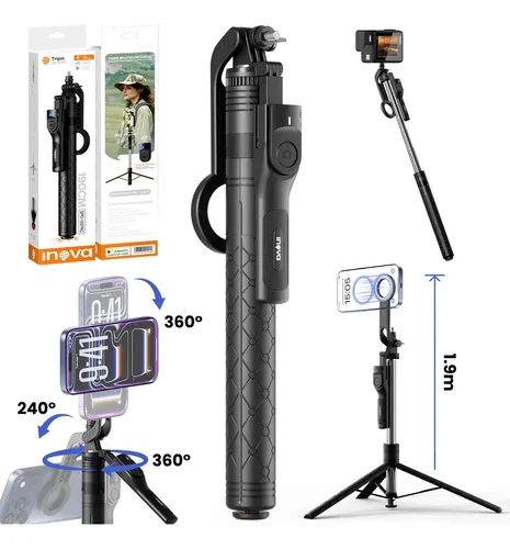 1.9M Tripé Para Celular e Câmera Magnético Pop Up Portátil Extensível E Rotação 360°, Parafuso 1/4, Com Controle Remoto Bluetooth, Para Gopro,ios/Android/Youtube/Kwai/Tiktok/Live Streaming/Vídeo Vlog