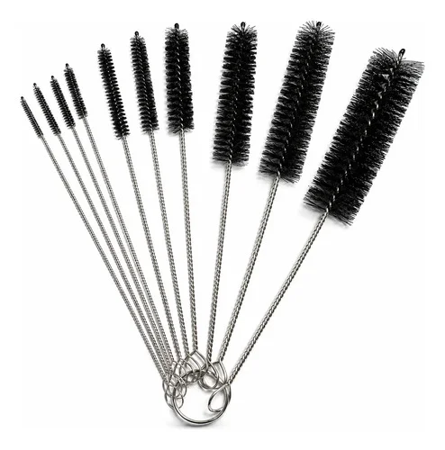 10 Escovas Limpeza Nylon Pincel Canudo Garrafa Mamadeira Escova Canudo Inox Preta
