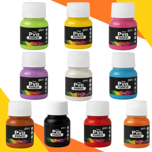 10 Tintas Pva Fosca 37ml Gliart Para Artesanato Mdf Pintura Cor Colorido