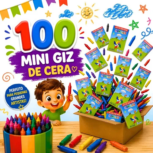 100 Cxs Giz Cera Lembrancinha Festa Infantil Brinde Prenda