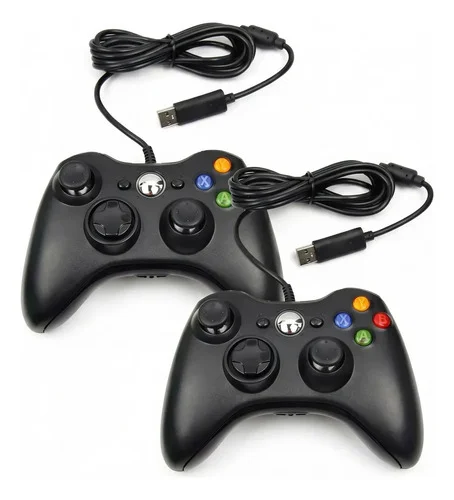 2 Controle Com Fio Compatível Com Xbox 360 Slim X360 Pc Preto