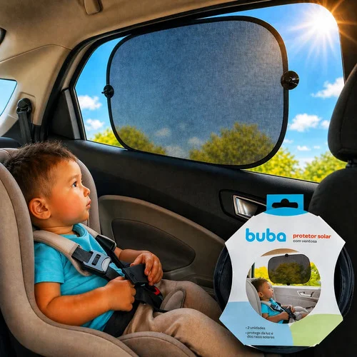 2 Protetores Solar Carro Infantil Ventosa Tela Tapa Sol Buba