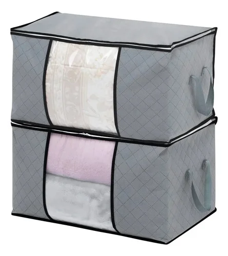 2 Sacos De Armazenamento Edredom Roupas Organizador Kit2 Cinza-escuro