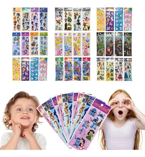 20 Cartelas Adesivos Infantil Variados Menino Menina Sticker