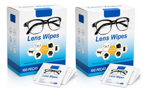200 Lenços Limpa Lentes Óculos Câmera Umedecidos Descartável