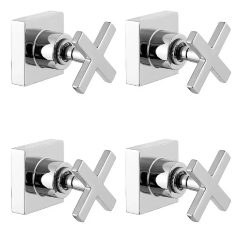 4 Acabamentos Registro Cruzeta Quadrado Luxo 3/4 Padrão Deca Prateado Brilhante