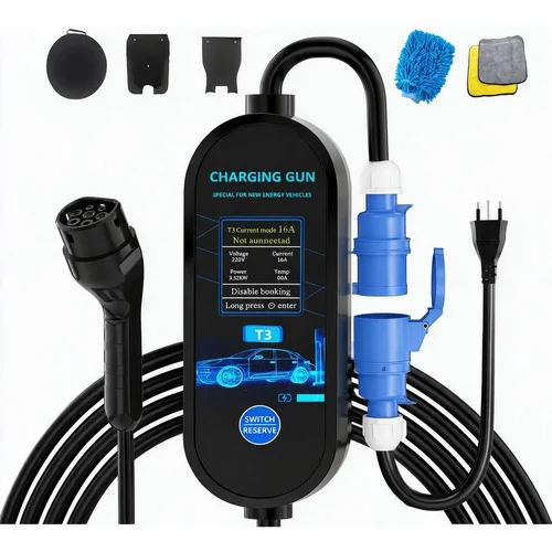 7kw Carregador Carro Elétrico Portátil Rápido Tipo 2 32a Preto 127/220v