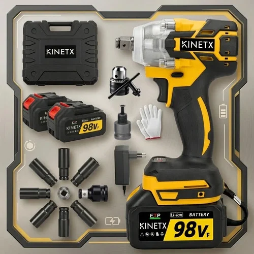 880nm Chave De Impacto Brushless 2 Baterias 98vf Kinetx Case Amarelo 127/220v