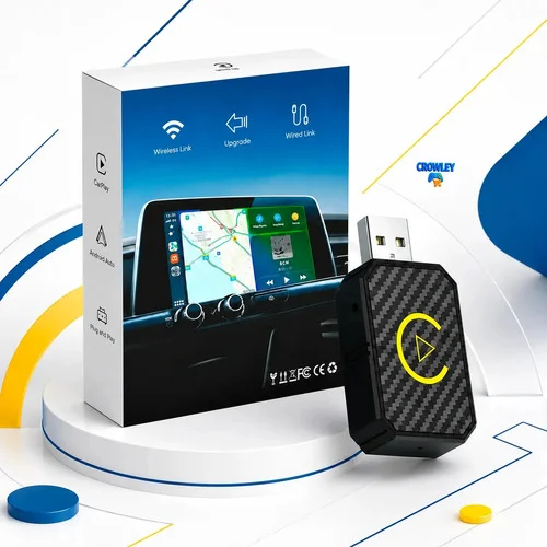 Adaptador Carplay Sem Fio Android Auto 2 Em 1 Usb Usb-c Wireless Plug play Automático Car play Smart Wireless AI Box Crowley