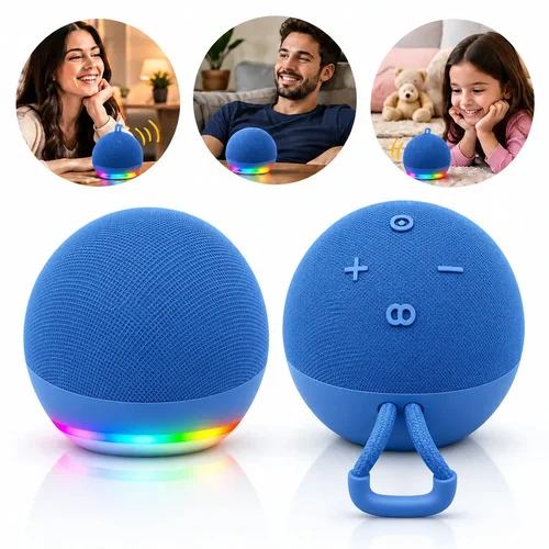 Alaxe Caixa De Som Inteligente Comando Voz Portátil Bluetooth LED RGB Compatível Com Aplicativo Alexa No Celular Som Sem Fio Compacta Para Casa Quarto Escritório Música Smartphone Azul