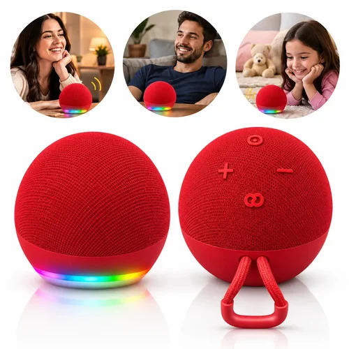 Alaxe Caixa De Som Inteligente Comando Voz Portátil Bluetooth LED RGB Compatível Com Aplicativo Alexa No Celular Som Sem Fio Compacta Para Casa Quarto Escritório Música Smartphone Vermelho