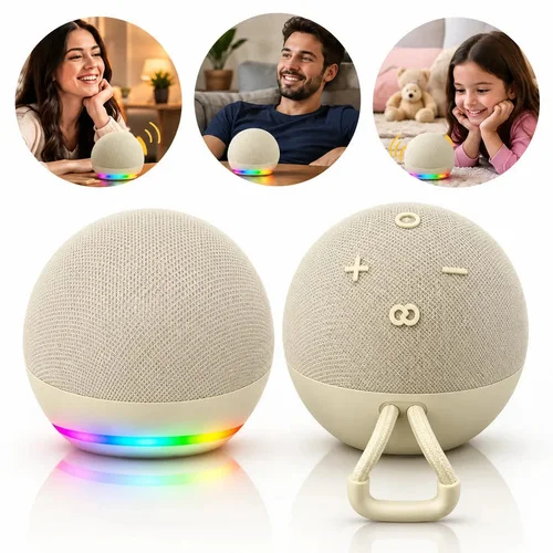 Alaxe Caixa De Som Inteligente Comando Voz Portátil Bluetooth LED RGB Compatível Com Aplicativo Alexa No Celular Som Sem Fio Compacta Para Casa Quarto Escritório Música Smartphone Bege
