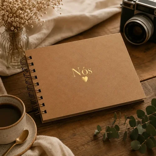 Álbum Scrapbook Namorados Dourado Capa Dura 15x21cm 50 Pág Marrom-claro Nós