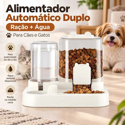 Alimentador Comedouro e Bebedouro Automático Duplo Ração e Água Pet Cães Gatos