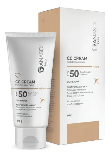 Anasol Cc Cream Base Cor Média Protetor Solar Uniforme Fps50