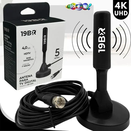 Antena Digital 4k Hd Interna Externa Para Tv Samsung LG Smart Led Lcd 3d Uhf Cabo Longo Com Base Magnética