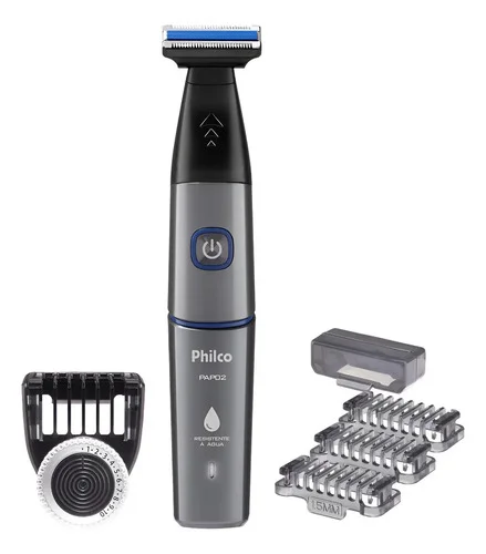 Aparador De Pelos Philco Bivolt 7 Acessórios Usb Pap02 Cinza Com Azul