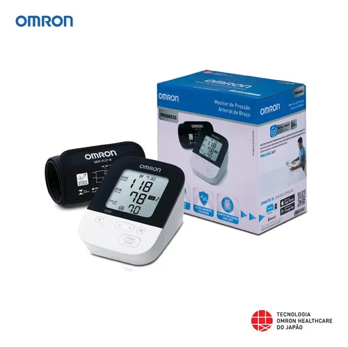 Aparelho Monitor Pressão Arterial Braço Omron Progress HEM-7156T Medidor Digital Aferidor com Braçadeira Grande Obeso Portátil Automático Profissional Anvisa Inmetro