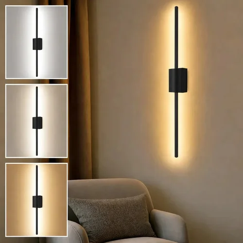 Arandela quarto Moderna, Luz Indireta LED Luz Ajustável Três Temperaturas de Cor Bivolt 110–265V, para Sala Quarto Cabeceira Corredor, Tieesa Preto