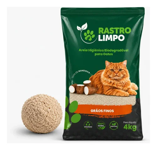 Areia 4kg Biodegradável Gatos Grãos Finos Rastro Limpo