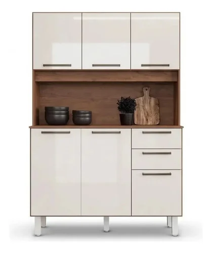 Armário de Cozinha Completa Pop Zanzini Nature/Off White 6 Portas 2 Gavetas