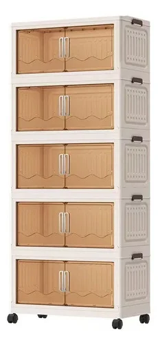 Armário Multiuso Caixa Armazenamento Dobrável 40cm 5 Andares Marrom Transparente-creme Branco