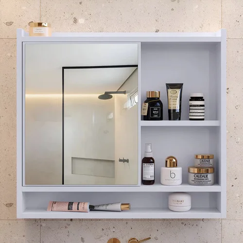 Armário P/ Banheiro Com Espelho Suspenso Branco Porta Nicho Branco