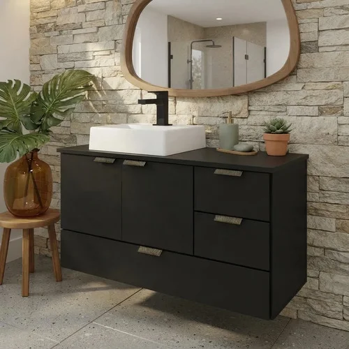 Armário Para Banheiro Lavabo Suspenso Organizador Com Cuba Preto Branca Um Furo