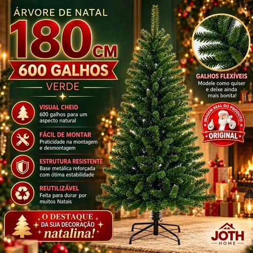 Árvore De Natal 1,80m 600 Galhos Grande Pinheiro Tradicional Verde