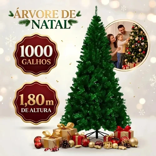 Árvore De Natal 1,80m Premium Com 1000 Galhos Pinheiro Canadense Luxo Tradicional Verde Imperial Grande Cheia SEARCHUPUNK
