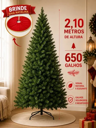 Árvore De Natal 2,10m Com 650 Galhos Cheia Pinheiro Verde Tradicional