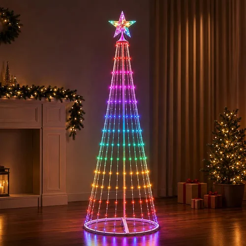 Árvore De Natal Desmontável 1,80m 12 Fitas Led 180 Luzes Multicolorido