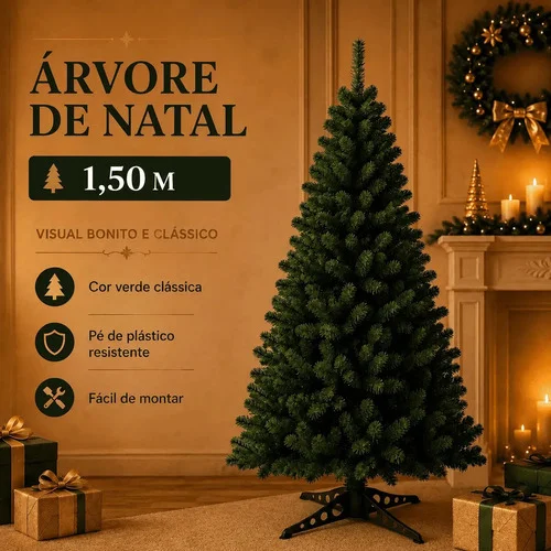 Árvore Natal Pinheiro Luxo cor Verde 150cm 220 Galhos Pinheirinho Premium Fácil de montar DEKASA