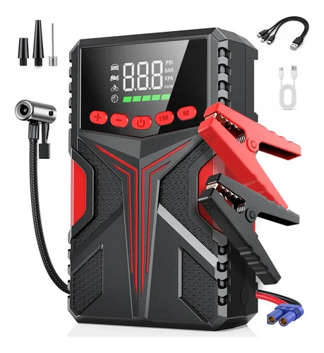 Auxiliar de Partida Carro 6000A e Compressor de Ar Inteligente 150 PSI XINGWON com Power Bank 35000mAh e Luz LED