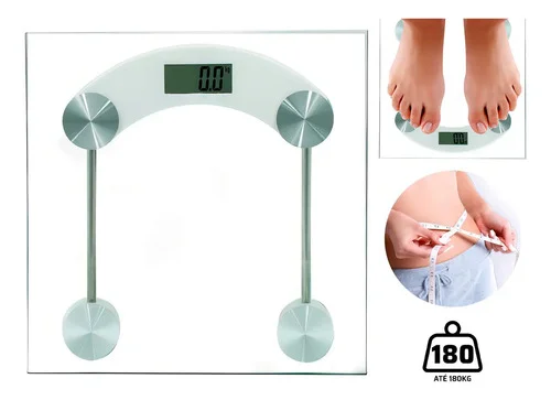 Balança Corporal Digital Fitness Vidro Temperado Até 180 Kg Quadrada Banheiro Swave