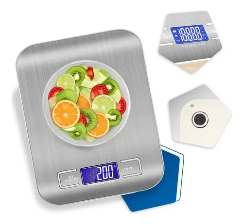 Balança DigitaI Cozinha Fitness Inox 10kg AIimentos Visor Grande AIta Precisão Pesar Dieta Portátil ProfissionaI E Domestico Confeitaria NutricionaI Ingredientes Foods Comida Prateada Pilha Nixzen
