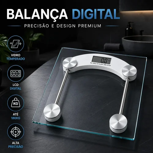 Balança Digital B Basto para Banheiro 180kg, Com Vidro Temperado e Pilhas