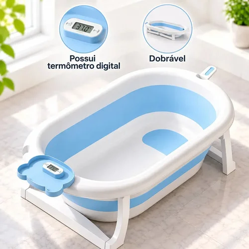 Banheira Dobrável Kids Need para Bebê com Termômetro Digital Azul 35 L