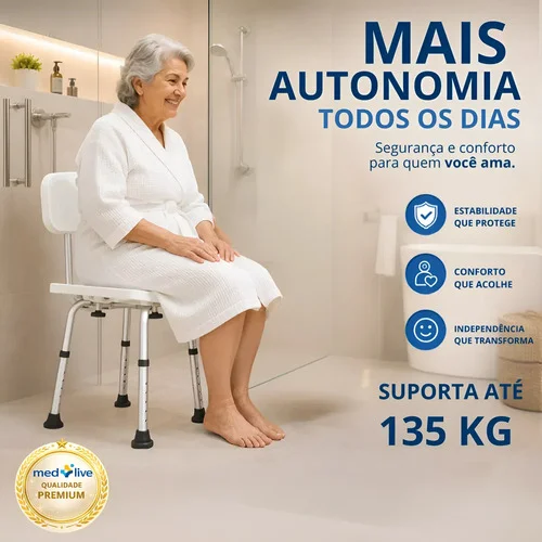 Banqueta Banco De Banho Ajustável Idoso C Encosto Até 135kg