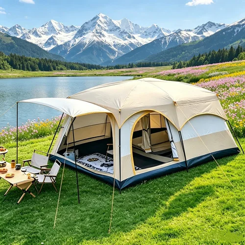 Barraca Camping Acampamento 8-12 Pessoas Grande Altura:1,95m Bege Comprimento Largura Altura 380 260 195 Cm3
