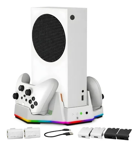 Base Carregador Cooler Para Xbox Series S 2 Baterias Led Rgb