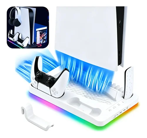 Base Para Ps5 Slim Fat Cooler Suporte Controle Jogos Led Rgb