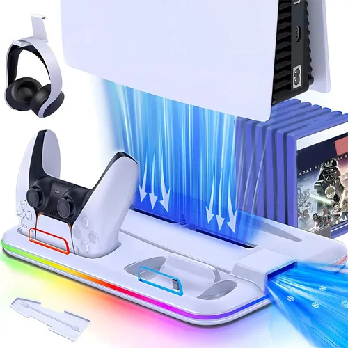 Base Resfriadora e Carregador Gllai para Controles de PS5 Com RGB e Cooler Branco
