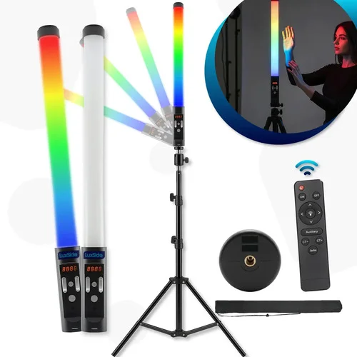 Bastão Led Rgb Colorido Profissional Recarregável Portatil + Tripe De 2.10 Metros Completo Ring Light Iluminação Maquiagem Gravações Vídeo Foto Luxside P400