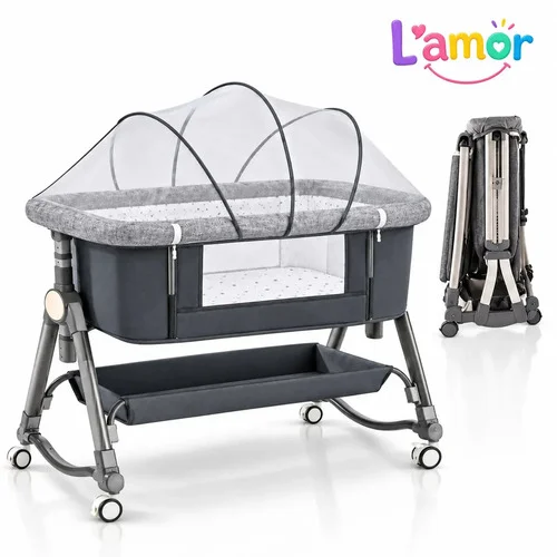 Berço Portátil Bebe Moises Acoplado AMR-6272 Colchao com mosqueteiro L'AMOR Cor Cinza