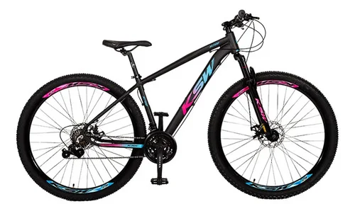 Bicicleta Aro 29 Ksw Xlt 100 24 Marchas Alumínio Freio Disco Preto/rosa/azul 21