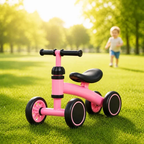 Bicicleta De Equilíbrio Infantil Sem Pedal 4 Rodas Bebê Rosa